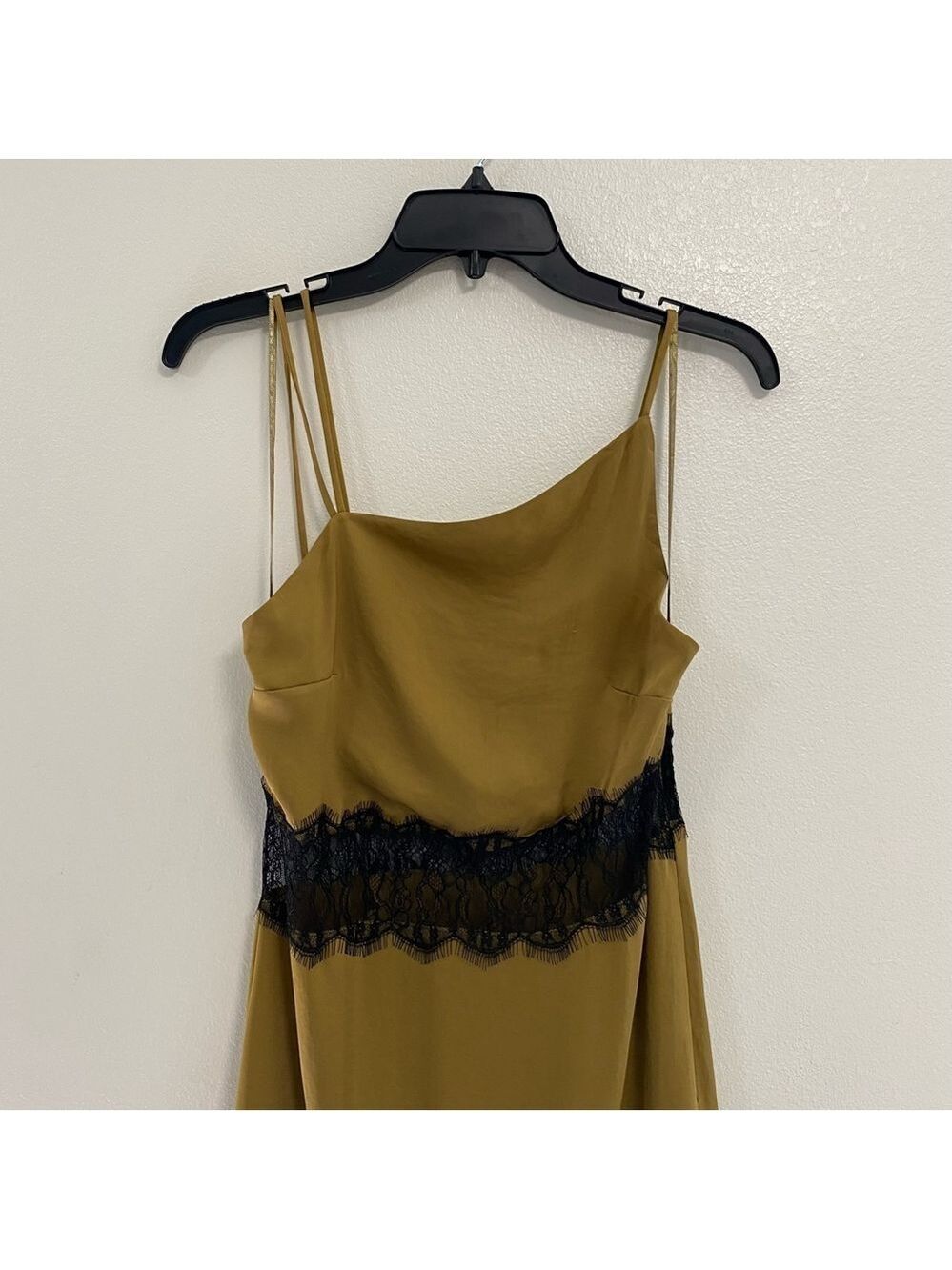 Zara Slip Dress Women’s Size XS Green Yellow black lace detail MIDI NWT - Picture 3 of 15